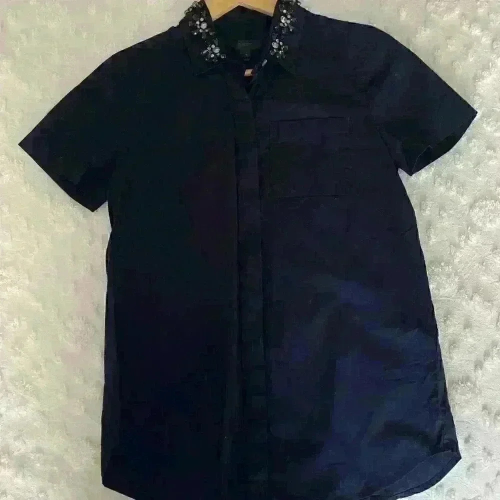 J. Crew Jeweled Collar Short Sleeve Button Shirt - Size 0 - Picture 8 of 8